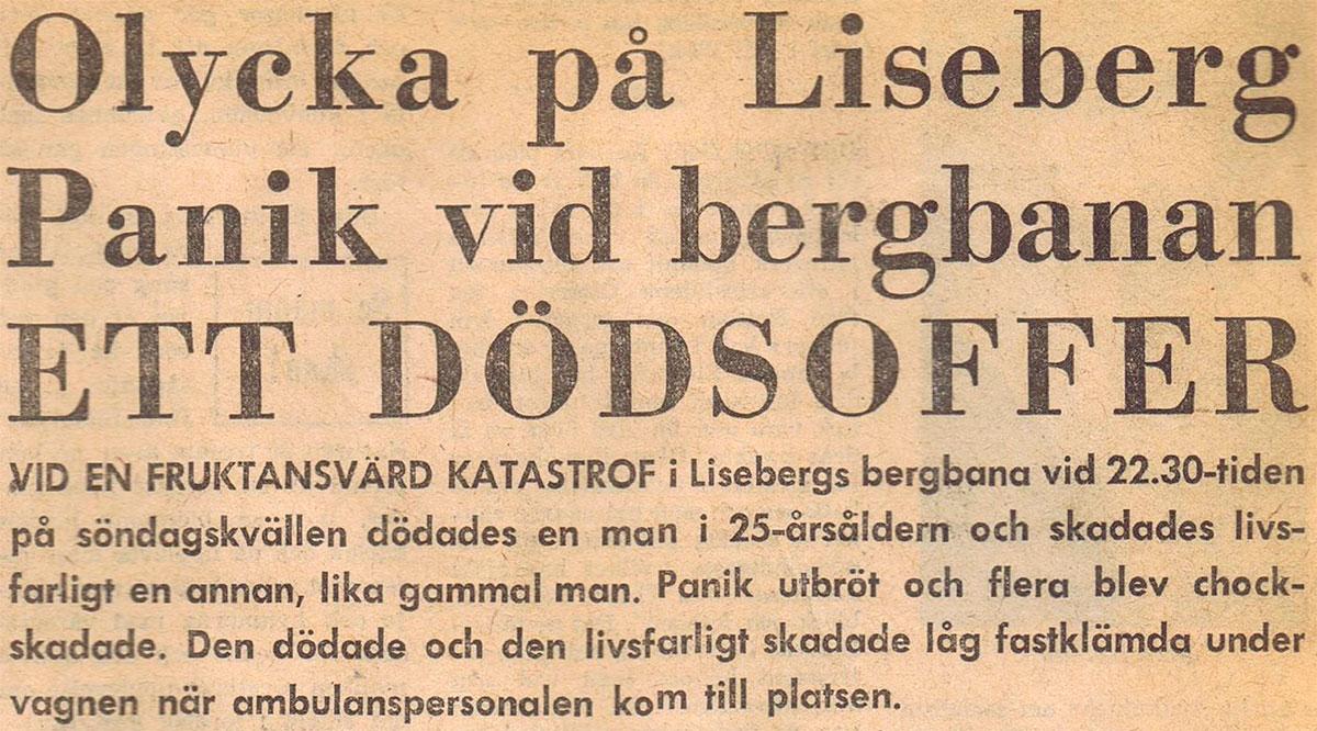 Dödsolycka i berg-och-dalbanan 1957.